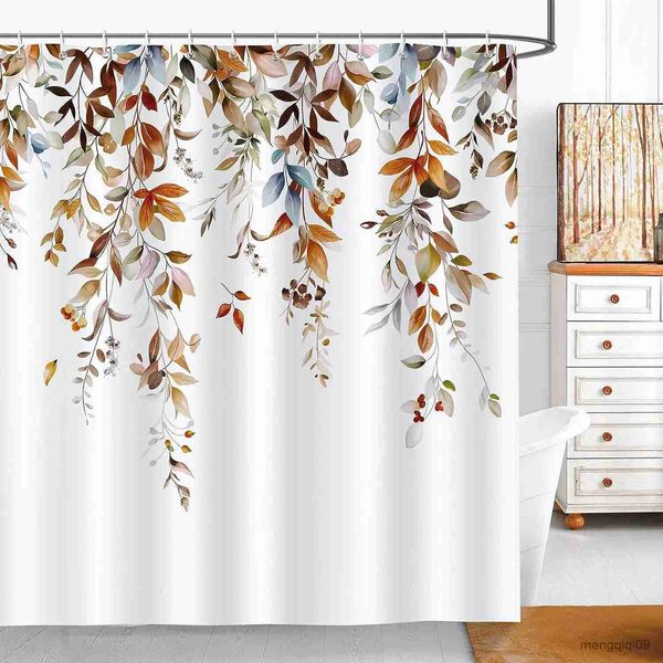 Rideaux de douche feuilles rideaux de douche lumineux Floral citrouille automne rideau de bain ensemble tissu maison salle de bain décor avec R231101
