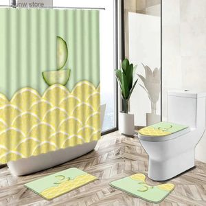 Rideaux de douche Rideaux de douche aux fruits de citron Kiwi Orange Ice Cube Thème d'été Décor de salle de bain Tapis antidérapant Couverture de toilette Ensembles de tapis de sol de bain Y240316