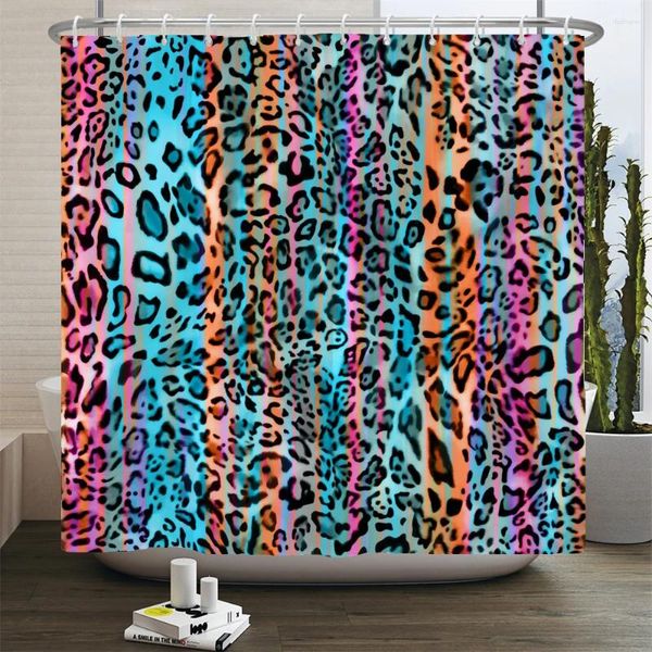 Rideaux de douche motif léopard imprimé rideau imperméable polyester Morden Art coloré bain salle de bain décor avec crochets