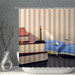 Rideaux de douche Phare Rideau Ensemble Creative Fantasy Bain Tissu imperméable Baleine de mer Écran de salle de bain Partition Baignoire Décor