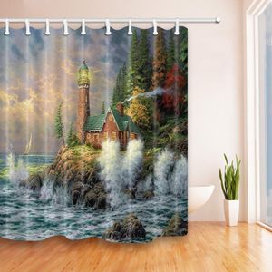 Rideaux de douche phare cabane salle de bain rideau polyester tissu imperméable décor à la maison bain avec crochets