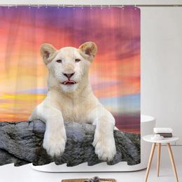 Rideaux de douche Lion Tigre Cheval Léopard Impression Tissu Rideau Imperméable Animal Bain Pour Salle De Bain Décorer avec 12 Crochets