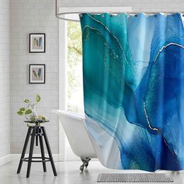 Rideaux de douche de luxe abstrait fluide or bleu marbre moderne imprimé baignoire en polyester imperméable avec 12 crochets