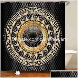 Douchegordijnen Luxe Zwart 3D Goud Griekse Sleutel Meander Badkamer Gordijn Set Voor Moderne Geometrische Sierlijke Badkleed Decor 211223 Drop D Dhfi4