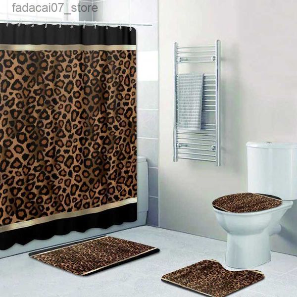 Rideaux de douche Luxe noir or motif léopard salle de bain rideau de douche ensemble pour salle de bain animaux tapis de bain tapis accessoires de toilette décor à la maison Q240116