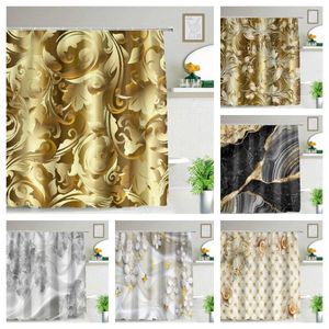 Douchegordijnen Luxe Goud Badkamer Gordijnstof Waterdicht Polyester 3D Modern Zwart Marmer Wit Bloem Bad Decor Cortinas