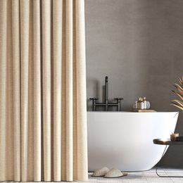Rideaux de douche de luxe épais imitation lin rideau de bain imperméable pour salle de bain baignoire grande couverture de bain avec crochets en métal 230625