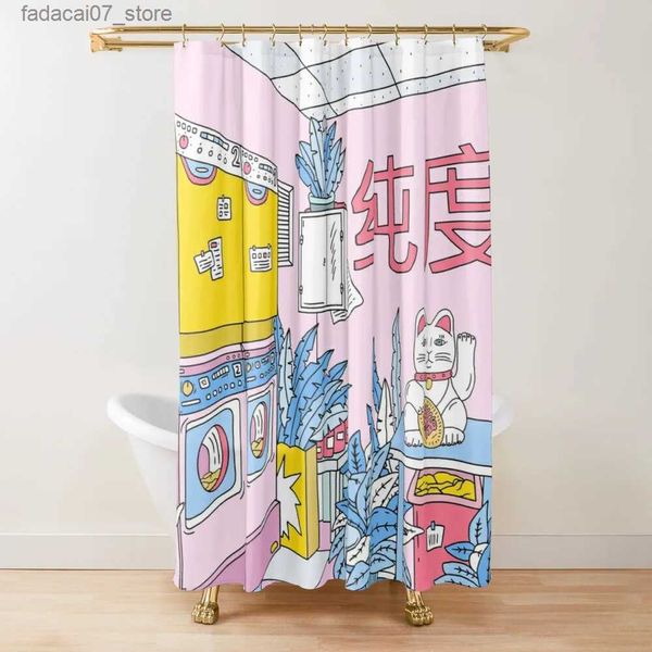 Cortinas de ducha Maneki Cortina de ducha Gato afortunado japonés Maneki Neko Moneda de oro Baño Decoración de baño Tela de poliéster Cortinas de ducha con Q240116