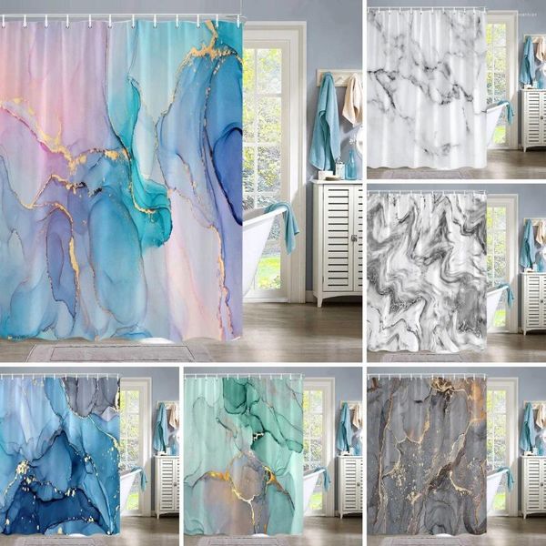 Rideaux de douche en marbre en forme de pulvérisation de luxe naturel de texture fluide abstraite rideau de tourbillon métallique à flux libre