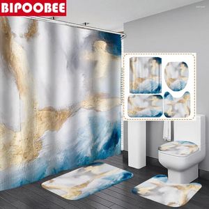 Douche gordijnen marmeren gordijn grijsachtige witte stenen textuur toiletbedekking niet-slip vloerkleedbadmat stof badkamer met haken