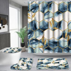 Rideaux de douche en marbre géométrique hexagonale rideau tapis de toilette de toilette décor de salle de bain décoration de tissu imperméable