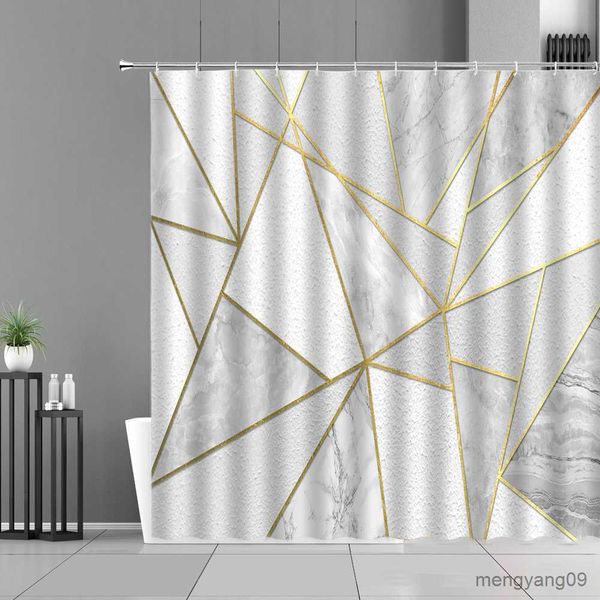 Rideaux de douche Marbre géométrie rayure motif rideaux de douche moderne décor à la maison fond mur tissu écran tissu imperméable salle de bain rideau R230831
