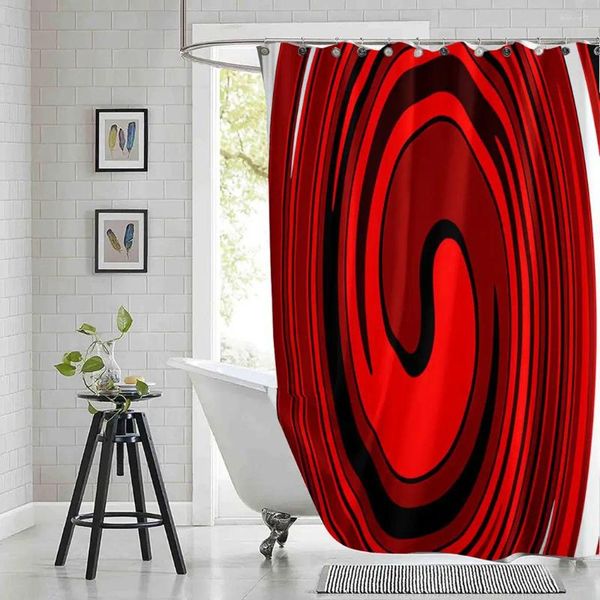 Rideaux de douche Marbre Luxe Rideau rouge Abstrait Noir et blanc Tissu polyester imprimé Salle de bain imperméable avec crochets