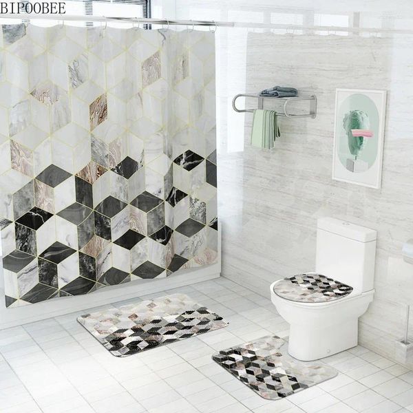 Rideaux de douche marbing rideau de lingge imperméable tissu de toilette de salle de bain moderne couvercle de couvercle de porte-tapis non glissant tapis de bain décoration intérieure