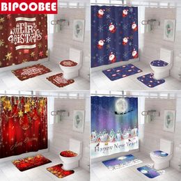 Courteaux de douche Joyeux Noël Stravail Tissu Tissu Santa Claus Elk Bells Anti Slip Bath Mat Toilet de toilet