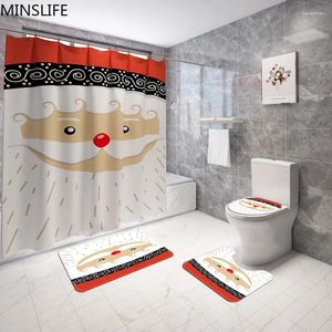 Rideaux de douche joyeux noël salle de bain set neige homme santa père motif imperméable rideau couverture de toilette tapis non glissade décor de vacances