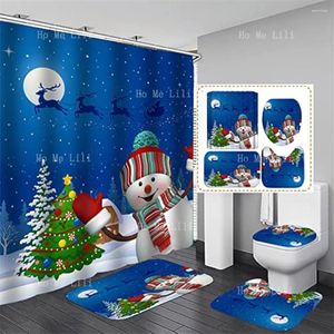 Douchegordijnen Merry Christmas Badkamer Decor Set Non-Slip Tapijt Cover Toilet Fun Santa Elk Snowman Clock Car Rug