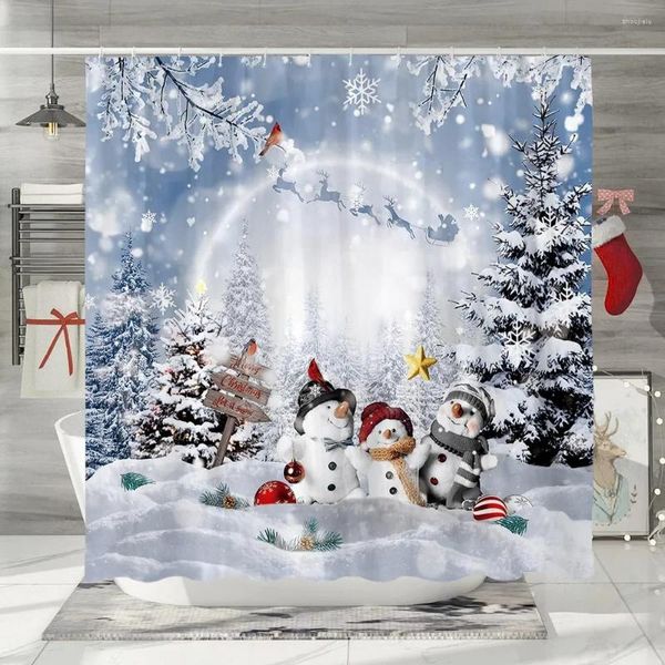 Rideaux de douche Joyeux Noël Rideau pour salle de bain Pin Enfants Bonhomme de neige Décorations de vacances d'hiver Décor