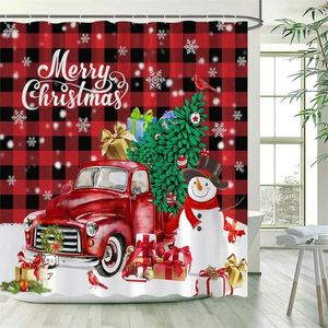 Courteaux de douche Joyeux Noël rideau rouge camion de Noël