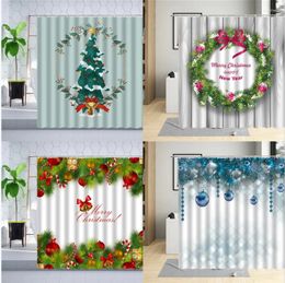 Douchengordijnen Merry Christmas Gordijn Kerstmis Tree Ball Holiday Decorations Wall Doek Traderen Polyester Hangsets