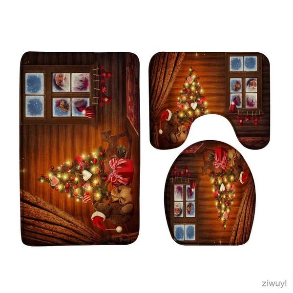 Cortinas de ducha de tela Feliz Navidad, cortina de ducha con Santa, cortinas de baño, alfombras de baño antideslizantes, juego de cubierta de inodoro