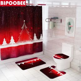 Rideaux de douche Joyeux Noël 3d Flake de neige de bain rouge Mat de toilette Couverture de toilette