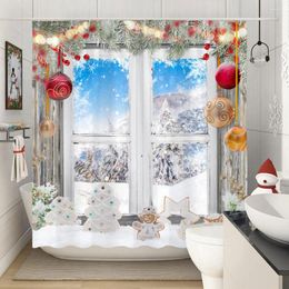 Rideaux de douche joyeux Noël hiver flocon de pignons de pins de la lampe de vacances lampe à la lampe à la maison en tissu de salle de bain décor de salle de bain décor