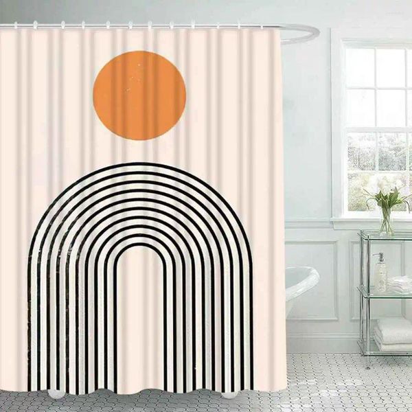 Cortinas de ducha minimalista elegante abstracto de moda Boho moderno baño Frabic impermeable poliéster cortina de baño con ganchos