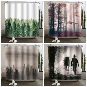 Douchegordijnen Misty Forest Natural Woodland Modern National Badkamer Gordijn Waterdicht Anti Peeping Bathing Cover met hoepels 220922