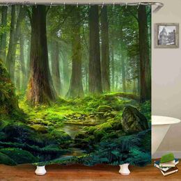 Rideaux de douche Forêt brumeuse Style nordique rideaux de douche avec tissu imperméable vert paysage naturel décoration de la maison rideau de salle de bain R230822