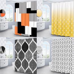 Cortinas de ducha Juego de cortinas de ducha con geometría 3D moderna, rojo, naranja, gris, amarillo, tela de celosía, accesorios de baño, cortinas de baño negras y grises 230322