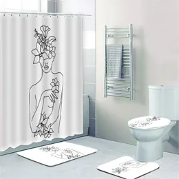 Rideaux de douche moderne ligne abstraite art girl femme rideau et tapis de bain ensemble minimaliste sketch itinéraire dessin accessoires de toilette décor