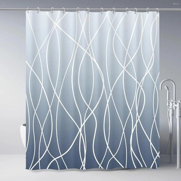 Rideaux de douche moderne noir et blanc rayé tissu ondulé rideau de salle de bain dégradé rayure décorative