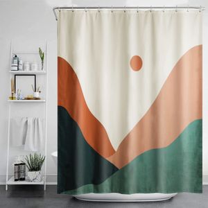 Rideaux de douche moderne Boho rideau de douche mi-siècle abstrait montagne coucher de soleil rideau de douche esthétique minimaliste Art rideau de bain avec crochets 230629