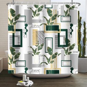 Douchegordijnen Modern Creatief Geometrisch Gordijn Groen Eenvoudig Frame Print Bad Waterdicht Polyester Home Decor Met Haken