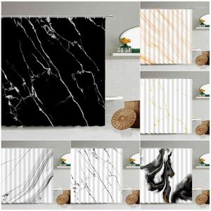 Douchegordijnen Modern Geometric Marble Gordijn Waterdichte Badkamer Decor Zwart Witte Lijnen Samenvatting Art Fabric Bad met haken