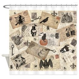 Cortinas de ducha Modern Vintage Halloween Postal Collage Cortina