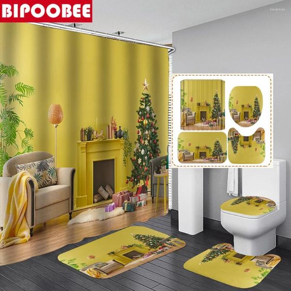 Cortinas de ducha, moderno, amarillo, estampado para sala de estar, cortina de baño, Pedestal, alfombra antideslizante, alfombra para suelo, alfombra para baño, cubierta para inodoro