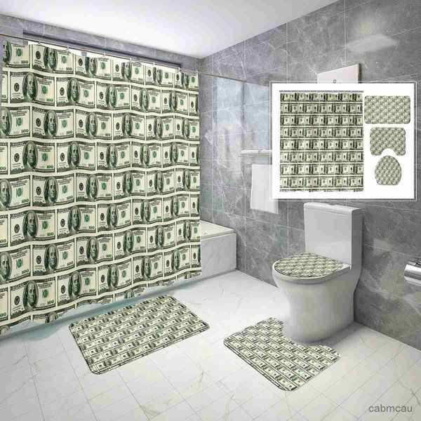 Cortinas de ducha Money Wealth Themehower Curtainet USA Billete de 100 dólares en efectivo 4 piezas Cortina de ducha Baño Alfombra de baño antideslizante Cubierta de inodoro