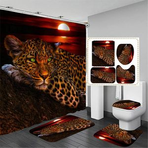 Rideaux de douche lune léopard guépard ensembles de rideaux de douche ensembles de décoration de salle de bain rideaux de salle de bain tapis de toilette couvercle tapis accessoires imprimé animal 4 pièces 230629