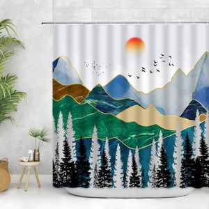 Rideaux de douche rideau de montagne crochets art nature arbre bain japonais coucher de soleil pour salle de bain