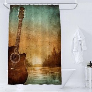 Rideaux de douche Musique Guitare rideau imprimé Polyester Tissu décoratif salle de bain lavable art imperméable salle de bain