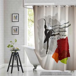 Rideaux de douche Notes musicales Ballet Dancer Rideau élégant classique imprimé polyester tissu imperméable salle de bain avec crochets