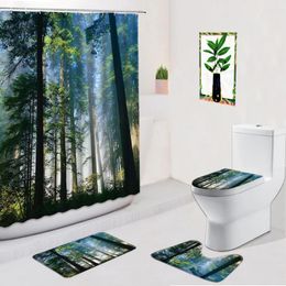 Douchegordijnen Mysterieus bos tropisch natuurlandschap Huis badkamer decor niet-slip tapijt bad mat deur pad toilethoes set