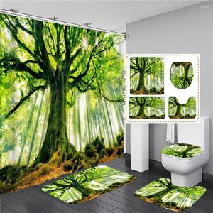 Rideaux de douche Natural Forest Landscape Imprimer Curtain étanche de salle de bain étanche Set Bath Bath Mat à toilette Couvercle de couvercle antidérapant