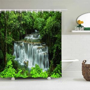 Douchegordijnen Natuurlijk bos waterval landschap waterdicht regenwoud print badkamer gordijn polyester met haken decorscherm