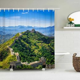 Rideaux de douche Paysage naturel Chine Grande Muraille Rideau en tissu Impression imperméable Bain pour salle de bain Décorer avec 12 crochets