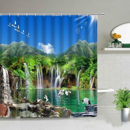 Rideaux de douche Paysage naturel rideau de douche ensemble cascade printemps paysage maison baignoire décor imperméable Polyester tissu salle de bain rideaux 230831