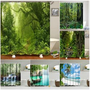 Douchegordijnen natuur bosgordijn tropische jungle planten oceaan palmbomen landschap tuin muur hangende huis badkamer decor