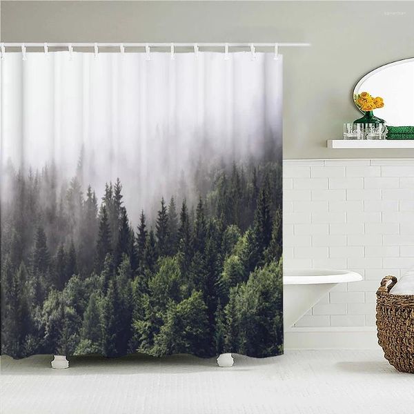 Cortinas de ducha Nature Bosque Bosque Tabellón impermeable Cortinas de tela paisajismo impreso para baño con ganchos